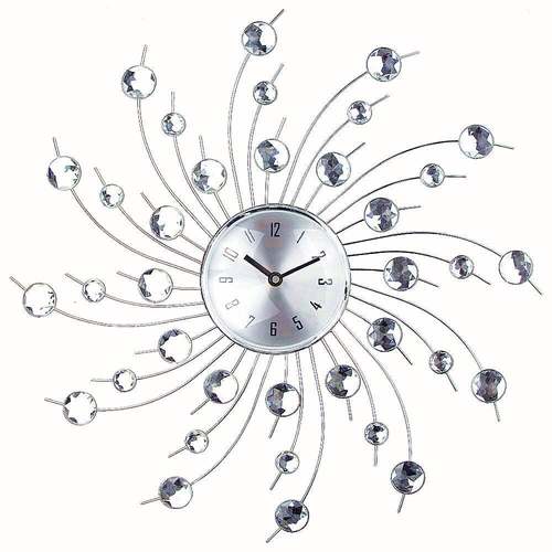 欧式银色水晶创意钟表客厅简约时尚挂钟轻奢时钟挂墙家用挂表