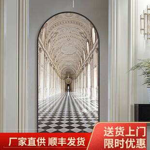 现代法式入户玄关走廊装饰画美式轻奢竖版大尺寸电表箱拱形挂画