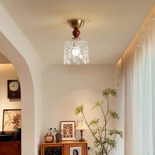 法式复古入户玄关过道吸顶灯全铜玻璃个性温馨网红衣帽间阳台灯具