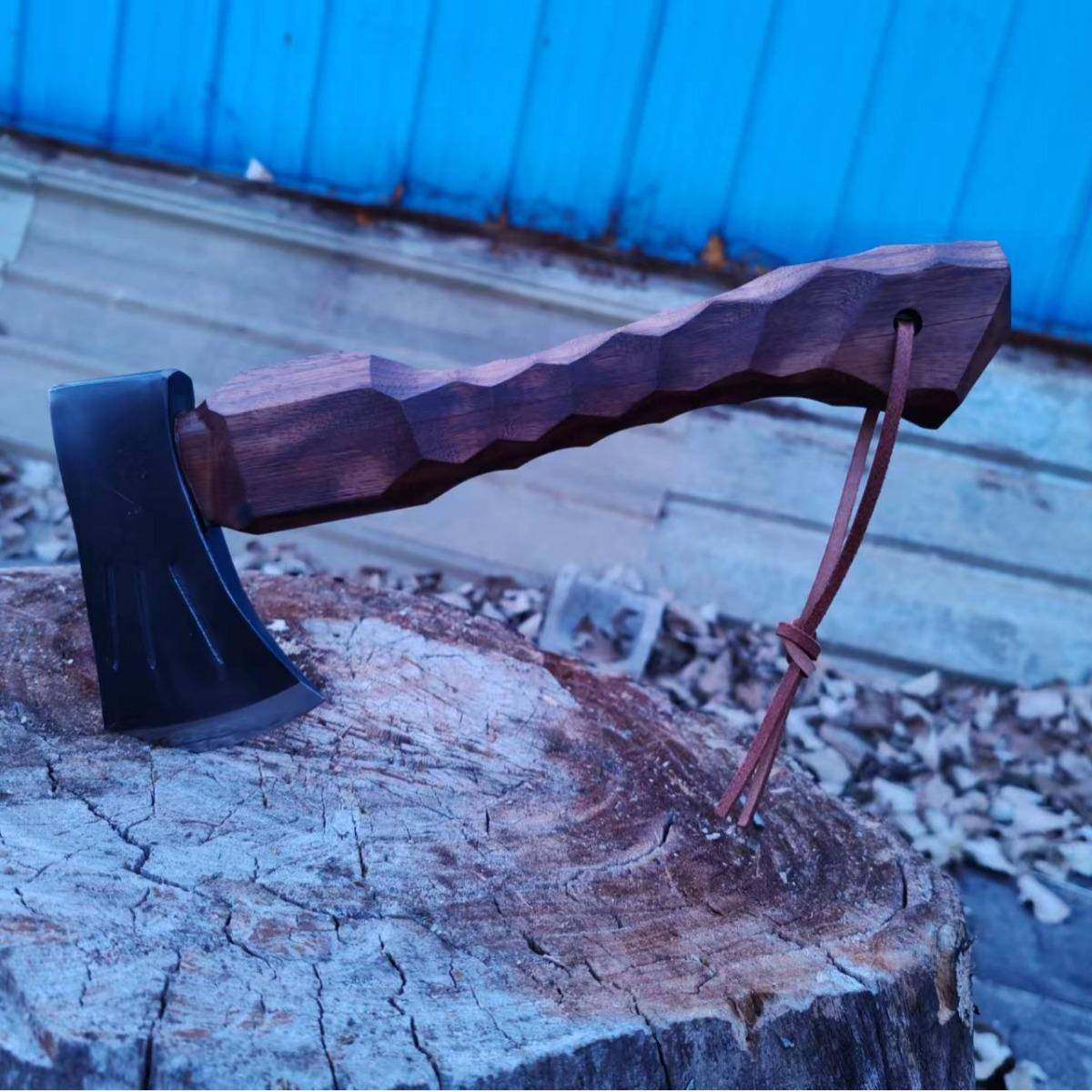 户外露营手斧锰钢锻打野营斧营地斧系黑胡桃手斧便携手工锻打