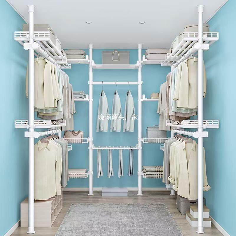 顶天立地置衣架挂晾衣架开放式衣帽间撑杆组装简易衣柜落地收纳架