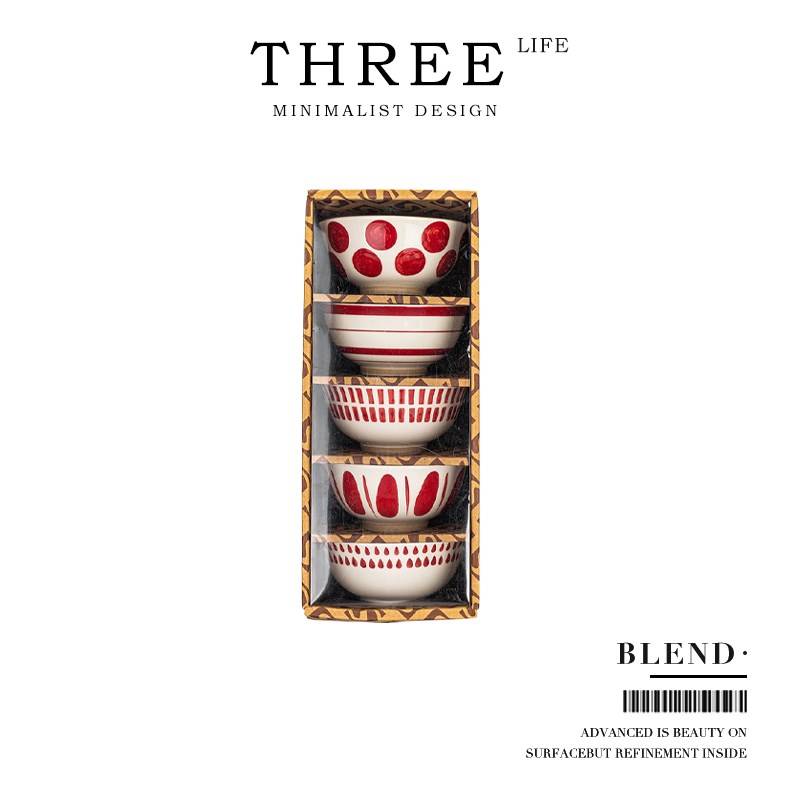 TlifeBlend日式米饭碗家用高颜值饭碗陶瓷餐具礼盒套装 红蓝