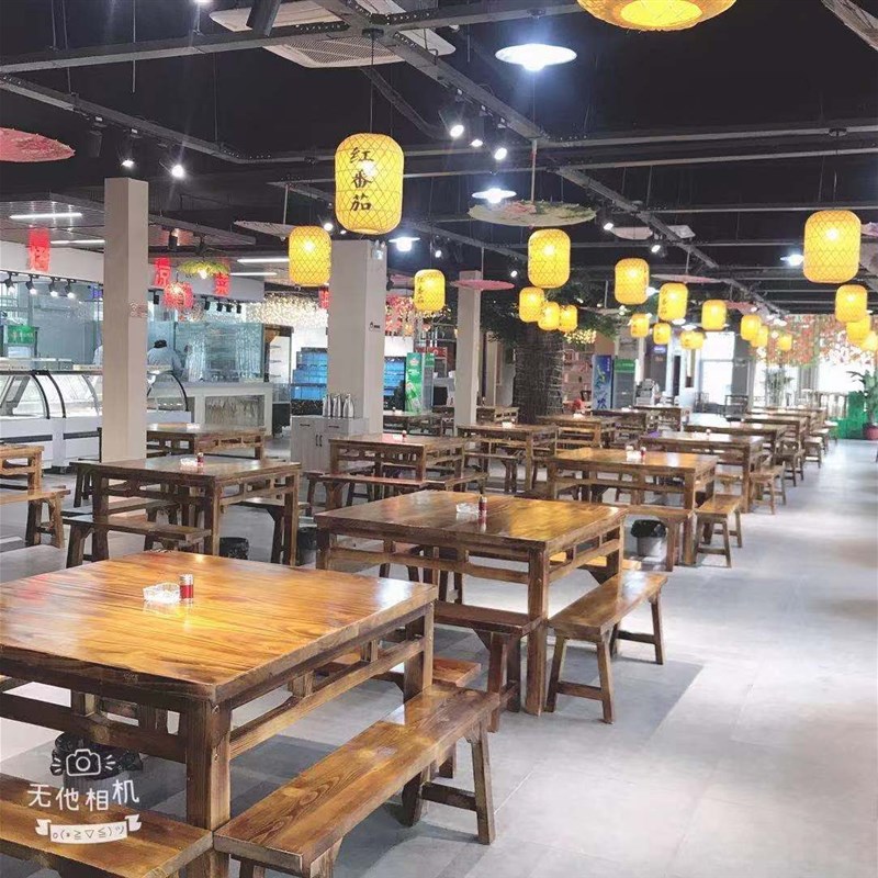 包邮碳化仿古实木方桌餐桌火烧木休闲桌打牌桌公园饭店农家乐桌椅