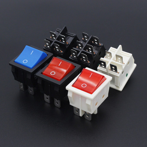 2档KCD大功率防水船型电源开关按键大电流按钮30A4脚6脚配件带灯