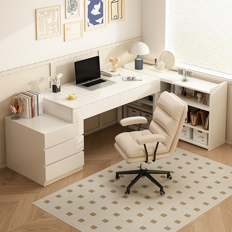 转角电脑桌学生家用书桌书架一体女生卧室梳妆台拐角L型学习桌子