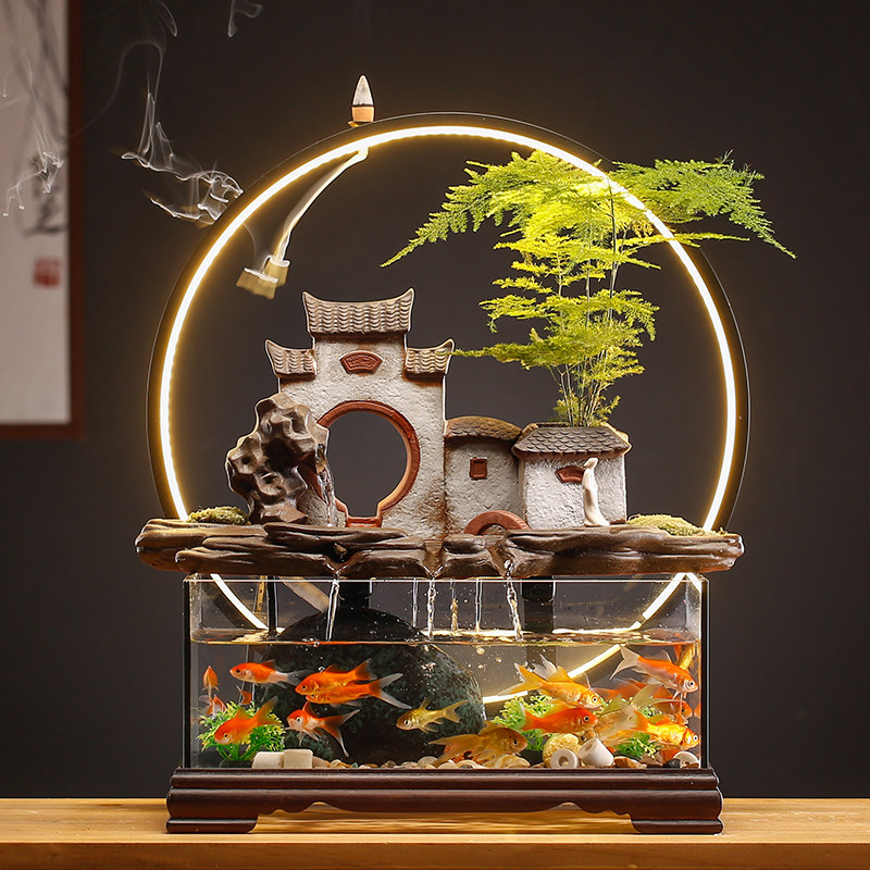 中式禅意流水摆件循环水景客厅桌面鱼缸造景全套办公室风水轮水车