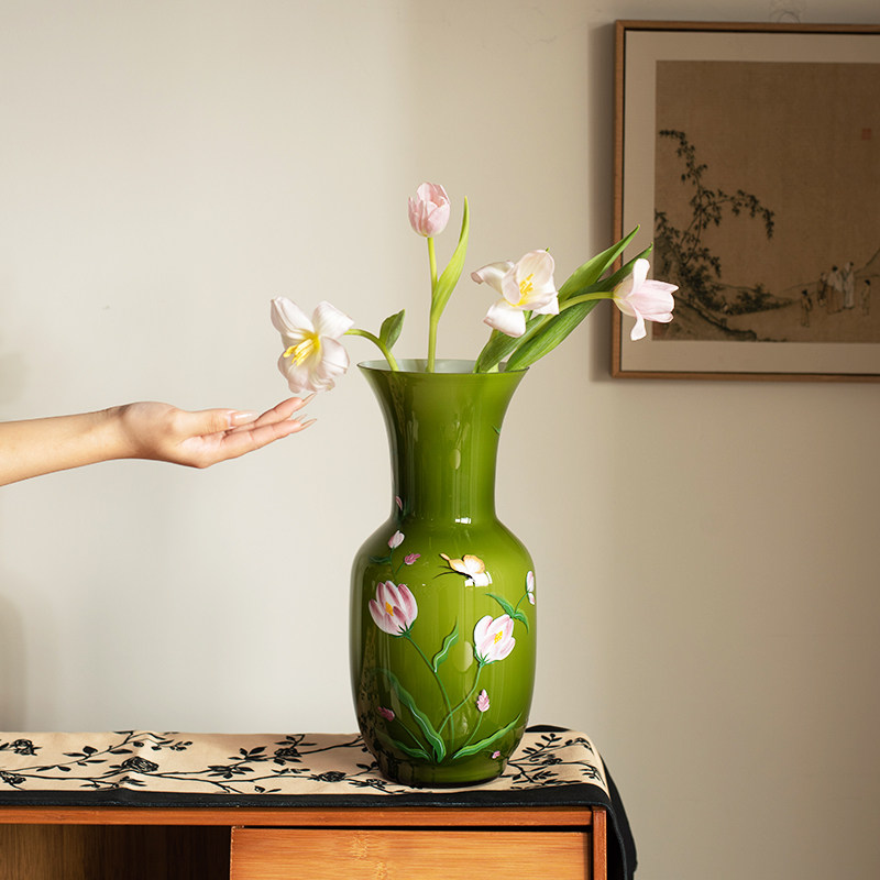 新中式玻璃花瓶摆件客厅插花高级感轻奢手绘琉璃水培器皿玄关装饰,橡塑材料及制品,塑料盒/塑料箱/塑料柜,淘宝优惠券,粉丝福利购,淘宝优惠卷