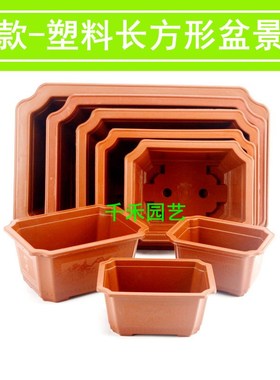 塑料ABD盆景盆多肉种菜育苗长方形花盆红色复古仿陶瓷加高八角盆