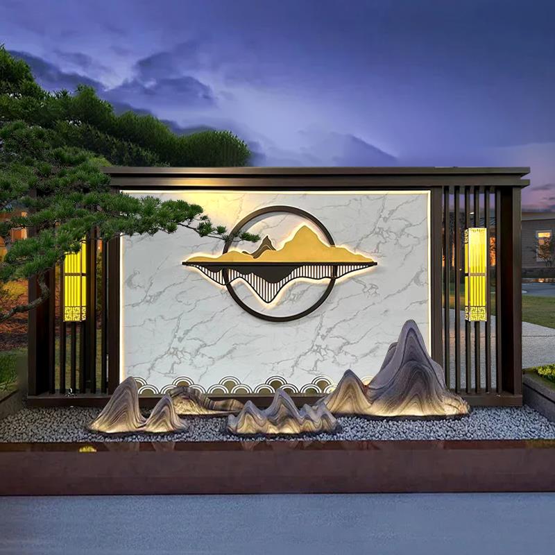 定制新中式屏风铝合金假山隔断酒店大堂会所售楼部室外庭院屏风墙