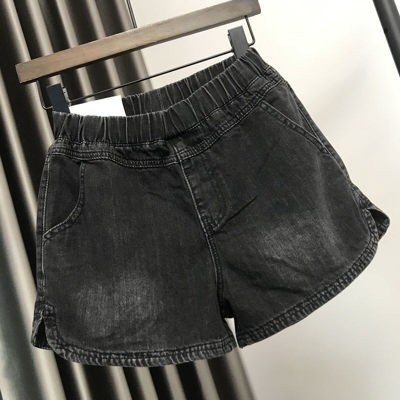 黑色宽松高腰牛仔短裤女2025新款夏季薄款松紧腰A字外穿休闲热裤