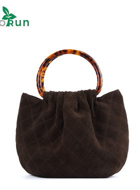 26c麂皮福袋包2025秋冬新款时尚豹纹手柄福袋包知性风女士手提包