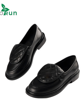 菱格纹乐福鞋时尚黑色经典小香风乐福鞋牛皮女鞋日常百搭