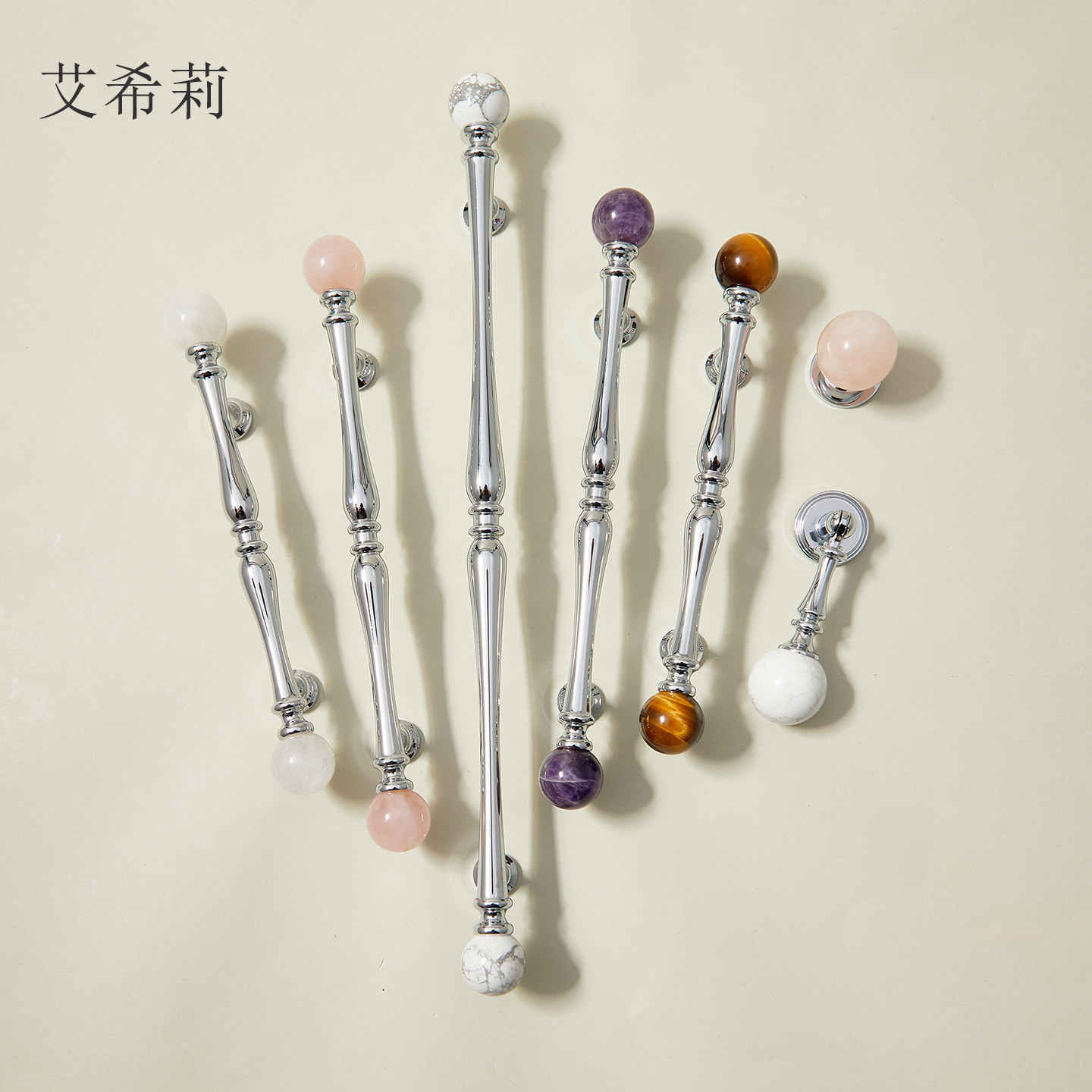 水晶大理石法式黄铜银色拉手衣柜门现代简约抽屉厨房橱柜圆球把手