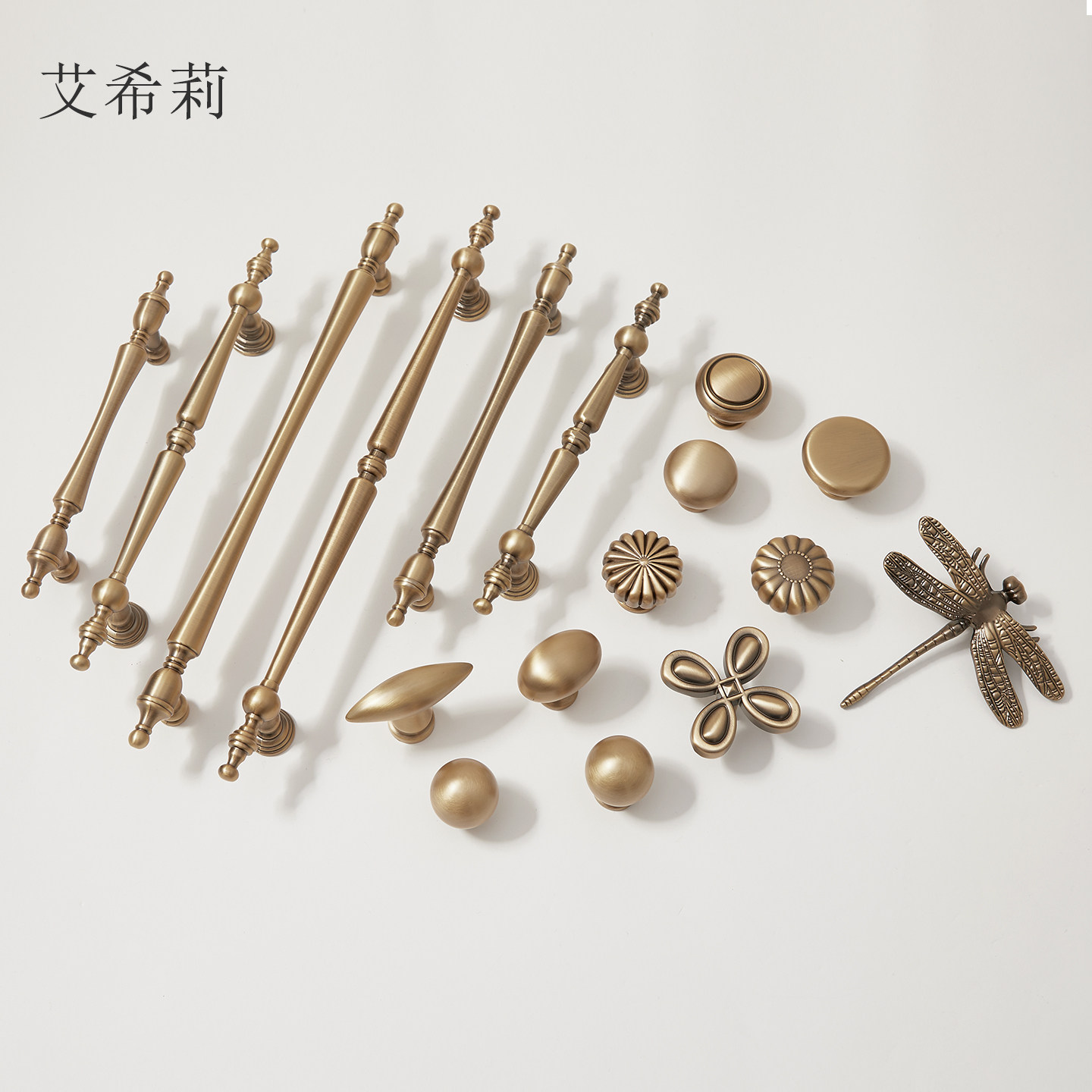 复古宋氏美学黄铜抽屉柜门拉手图片