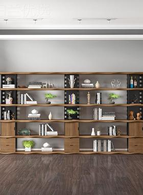 室屉美式实木书架置34111物架满墙陈列架整墙约带抽客厅简办公书
