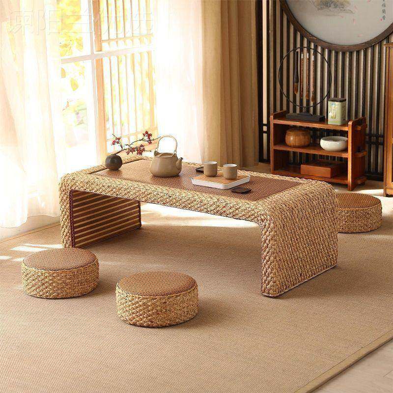 藤编榻榻米桌日式茶几简桌约飘窗小桌SLU子矮家用 炕禅阳台桌意茶