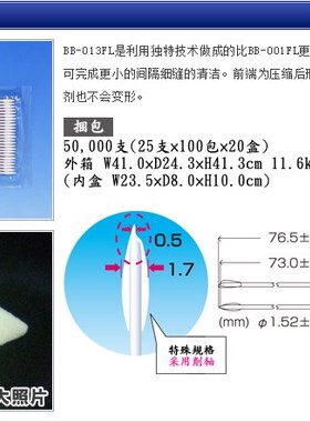 HUBY340BB-013FL利用独特技术做成的比BB-001FL更窄的扁平头棉棒