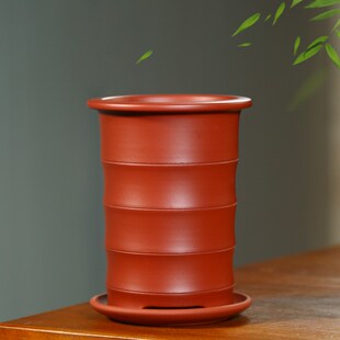 大红袍紫砂兰花盆花卉绿植简约素面竹节桌面古典中号精品陶瓷花盆