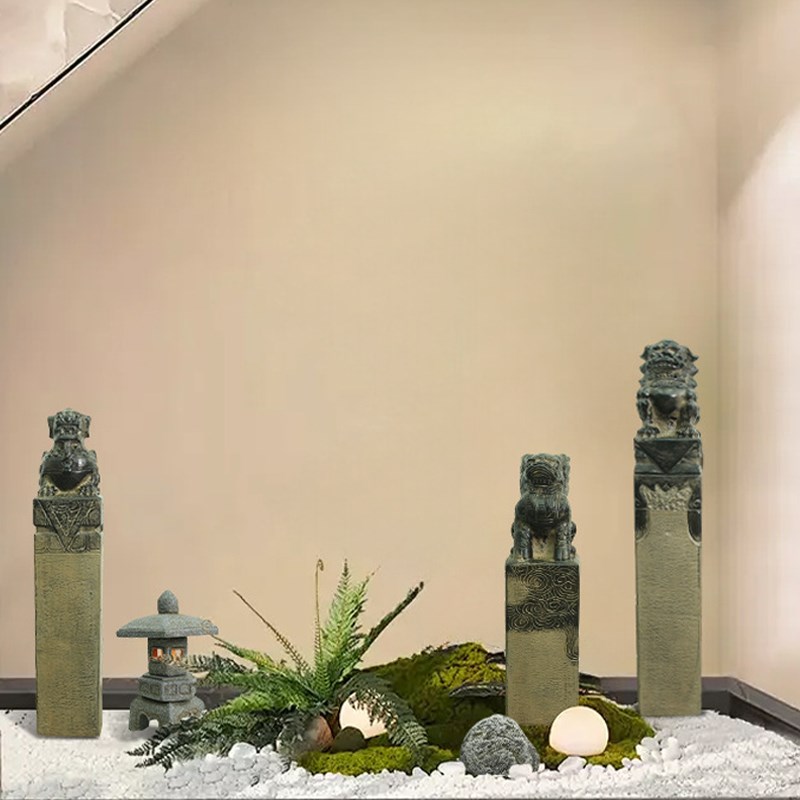 玻璃钢仿真拴马柱室内中式庭院造景招财栓马桩户外庭院假山摆件
