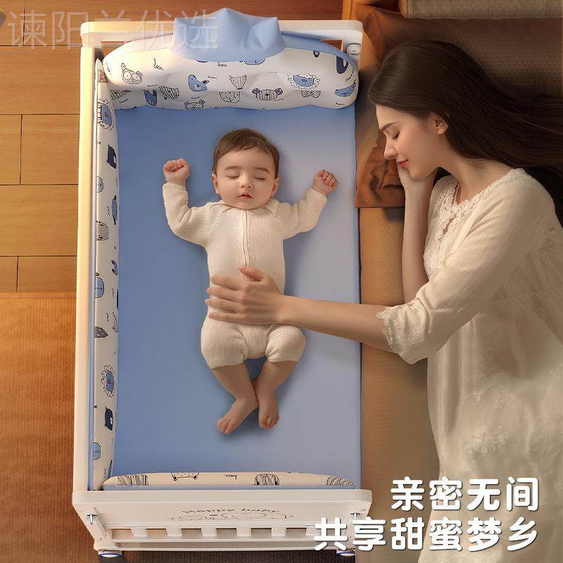 婴儿床实木19274接大床欧式多功宝宝bb摇床篮新生儿拼童可移能动