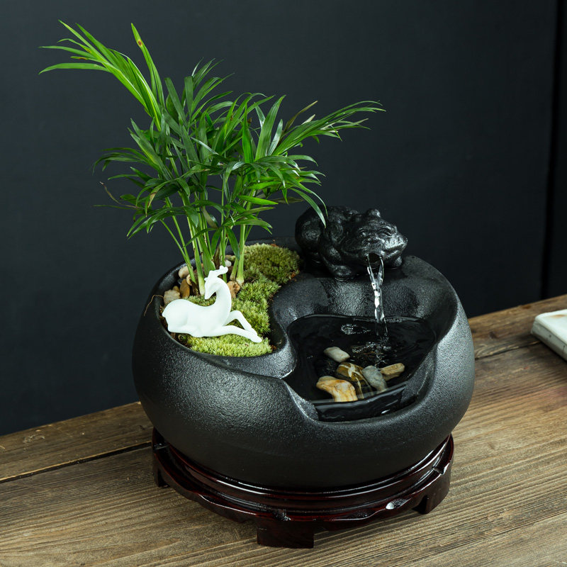 创意植物盆栽流水摆件桌面喷泉小型循环水景客厅招财装饰开业礼品