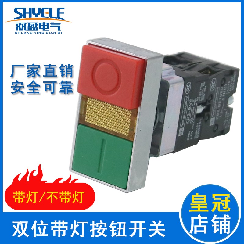 XB2-BW8465 双头带灯自复位按钮开关 AC220V 24V XB2-BL8425双位