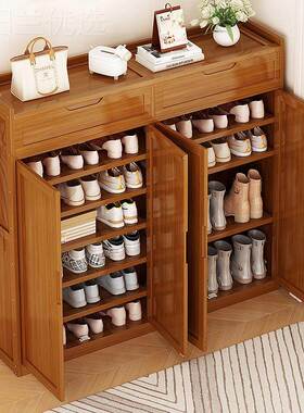 简易非13428鞋家用门口大容量多能走廊实木鞋架柜子入户功阳台多