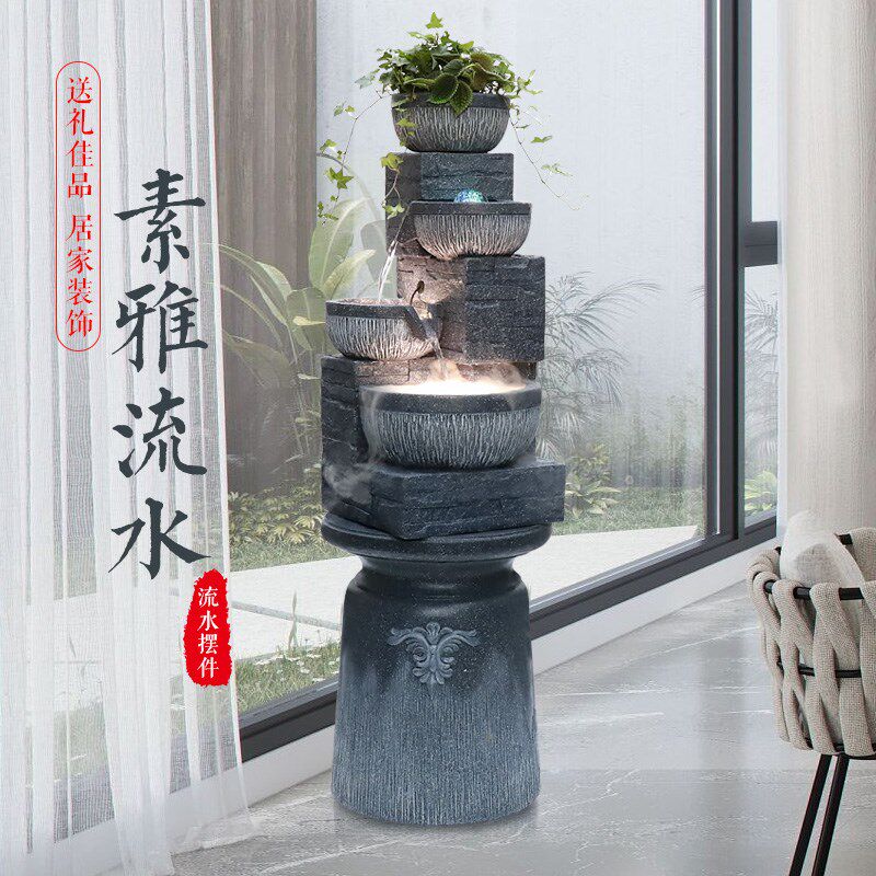 流水生财摆件北欧客厅玄关室内店铺循环水装饰景观落地开业送礼品