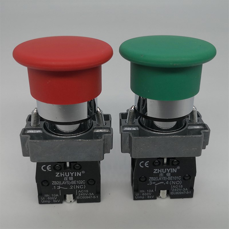 XB2蘑菇头按钮 BC31C 22mm自复位开关绿色常开 R42 红色常闭 银点