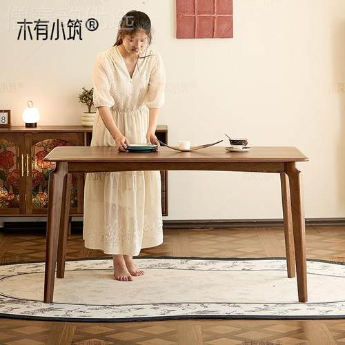 胡桃木饭桌复古实全黑35168咖啡厅组合中客厅古长方形法式桌子木