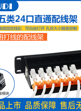 原装PUDI24口超五类六类网络直通式配线架机柜网线带理线镀金免打