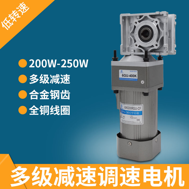 交流220V 双级齿轮减速电机低速200W250W自锁涡轮蜗杆调速