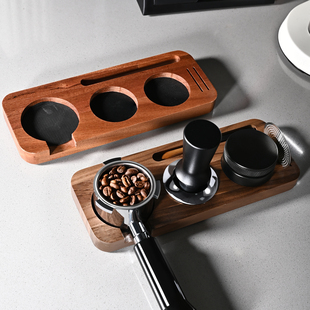 51/53/58mm意式咖啡机布粉器压粉锤收纳板实木无底手柄支撑架底座