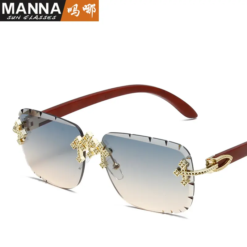 2025个性无框切边金属太阳镜方形花边潮流墨镜外贸防晒眼镜