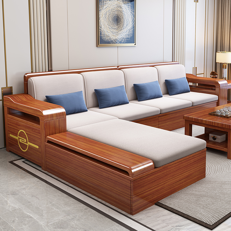 金丝胡桃木实木沙发组合客厅小户型冬夏两用中式高档储物沙发