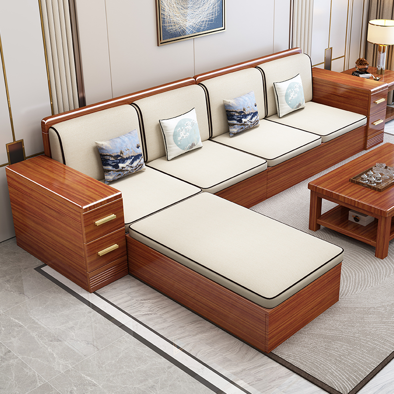 金丝胡桃木实木沙发组合客厅小户型冬夏两用中式高档储物沙发