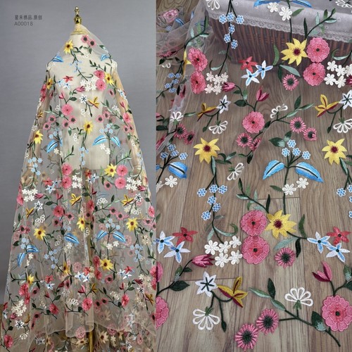 重工刺绣面料网纱蕾丝绣花连衣裙