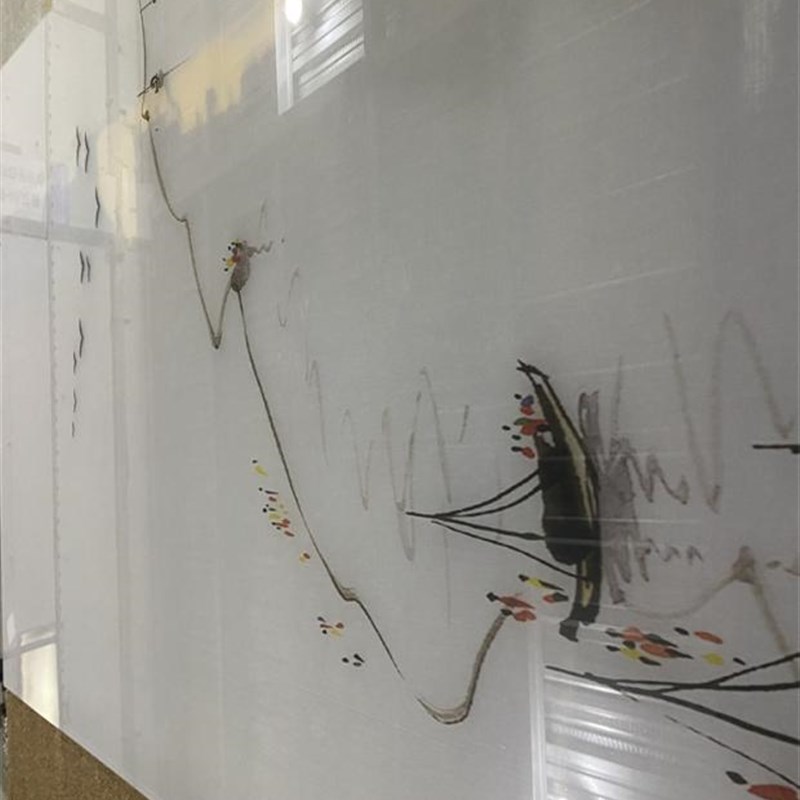 厂家新中式夹绢玻璃屏风隔断山水画屏风玄关门 夹丝定制钢化艺术