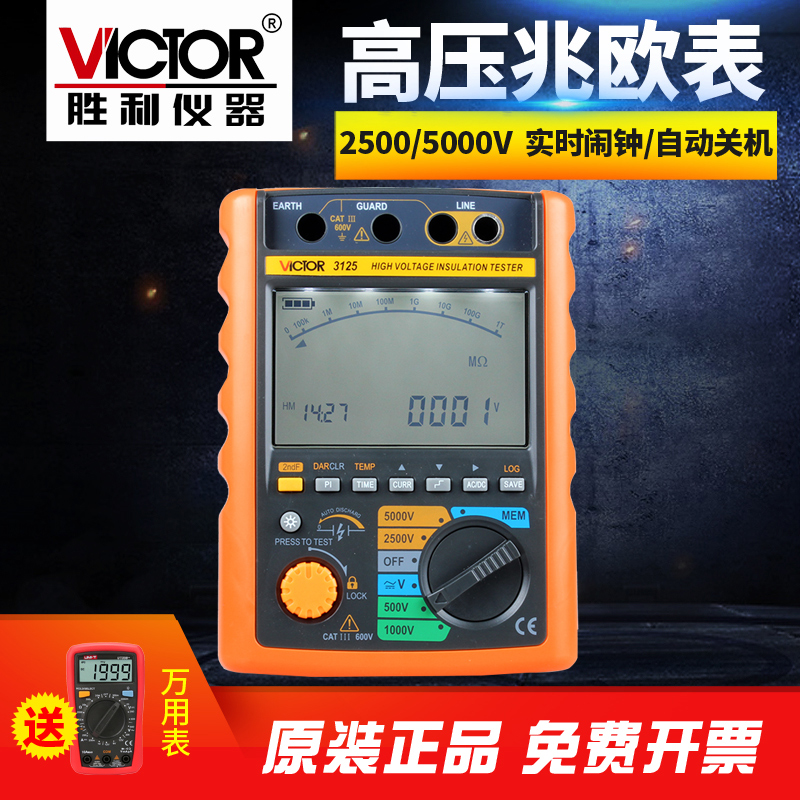 胜利5000V/2500V数字绝缘电阻测试仪 高压兆欧表VC3125