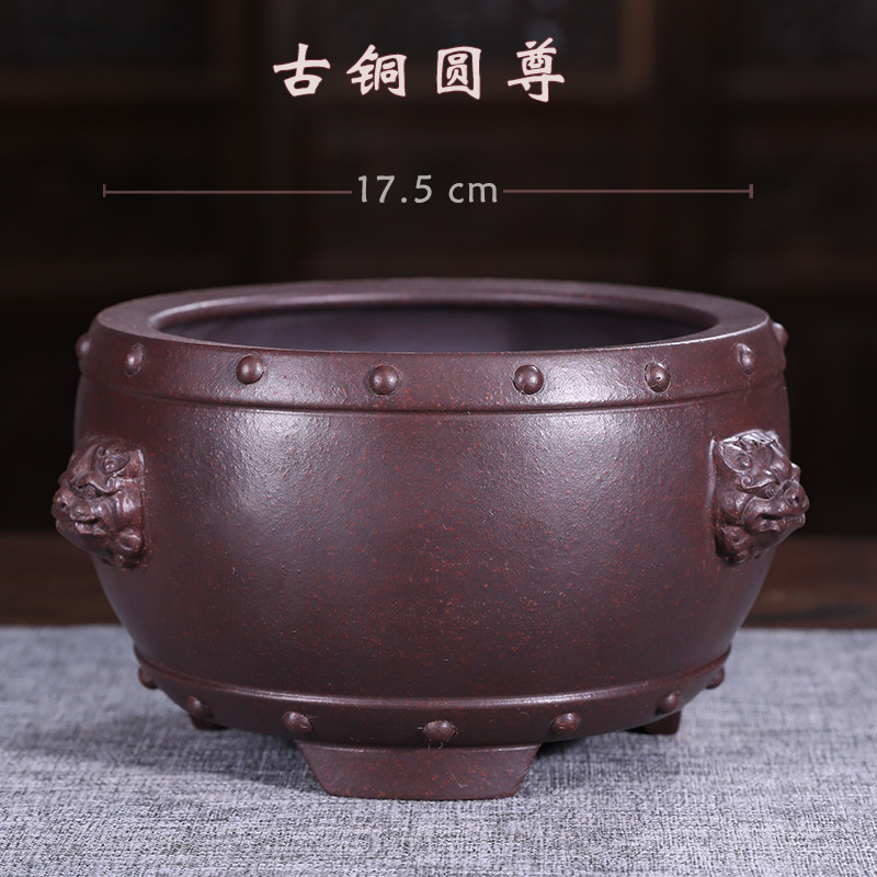 爵遇良品精品紫砂古铜泥盆景花盆复古中国风艺术创意圆形花盆清仓