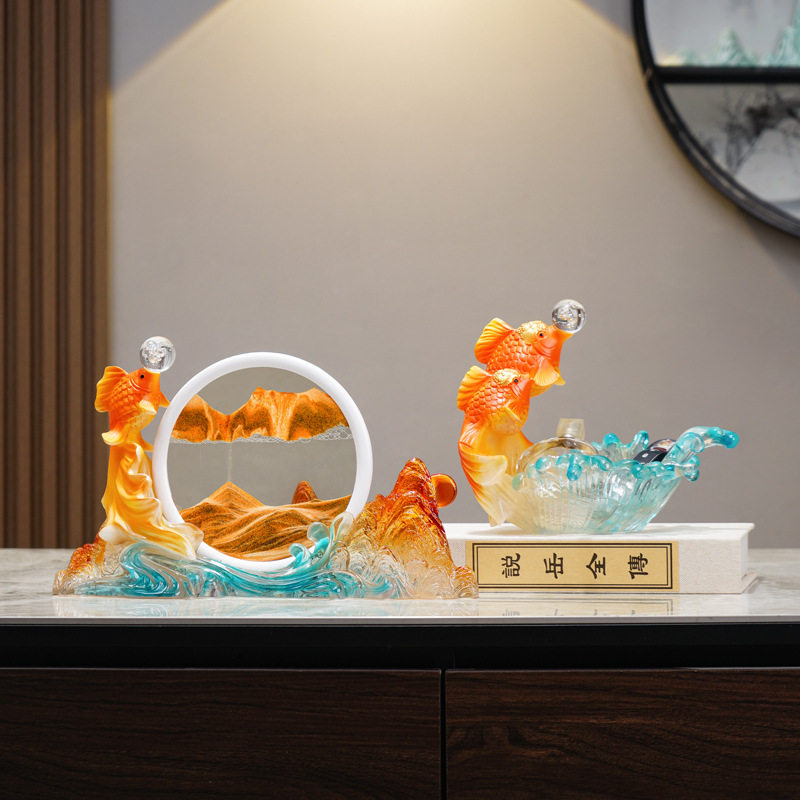 招财锦鲤流沙画摆件家居高档轻奢酒柜装饰品乔迁新居礼品