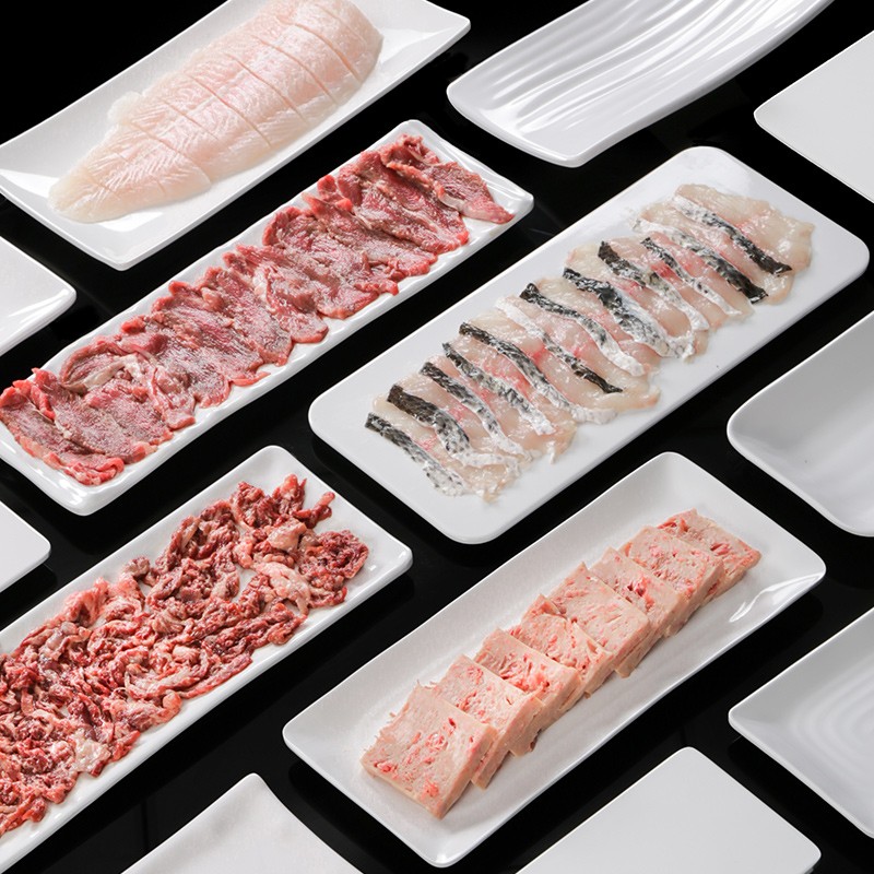 五毫餐具火锅饭店密胺菜盘仿瓷餐盘长方形白色盘子商用盘塑料平盘