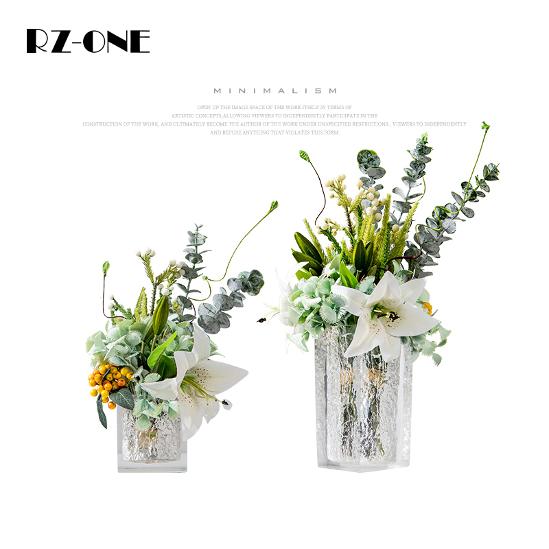 Rzone 透明裂纹玻璃花瓶整体软装花艺餐桌茶几绿植花束装饰品摆件