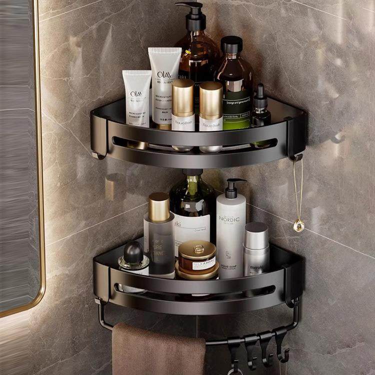 枪灰卫生间置物架三角浴室免打孔厕所洗手间淋浴房洗澡收纳架