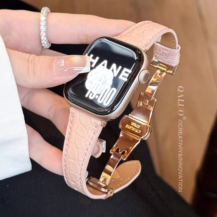 千洛新款小蛮腰鳄鱼皮表带适用apple watchS10/S11表带iwatch9苹果手表se/8/7/6/5/4代41/42mm高级感女生小众
