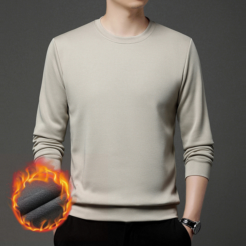 男士纯色长袖t恤冬季半高领卫衣保暖加绒加厚中年双面德绒打底衫