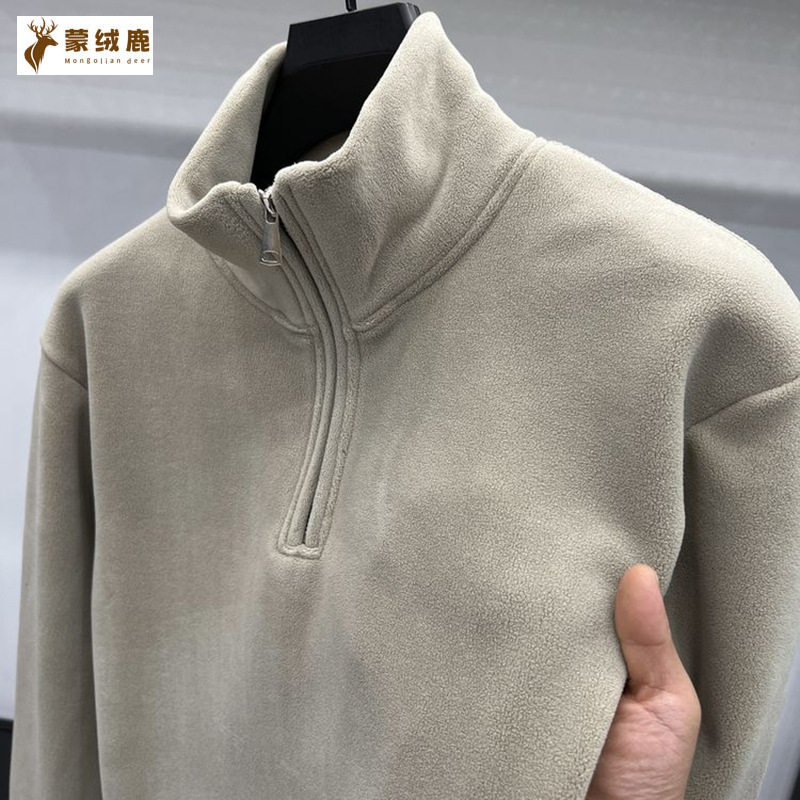 加绒加厚抓绒卫衣男摇粒绒冬季保暖奥粒绒立领长袖青年双面绒衣服