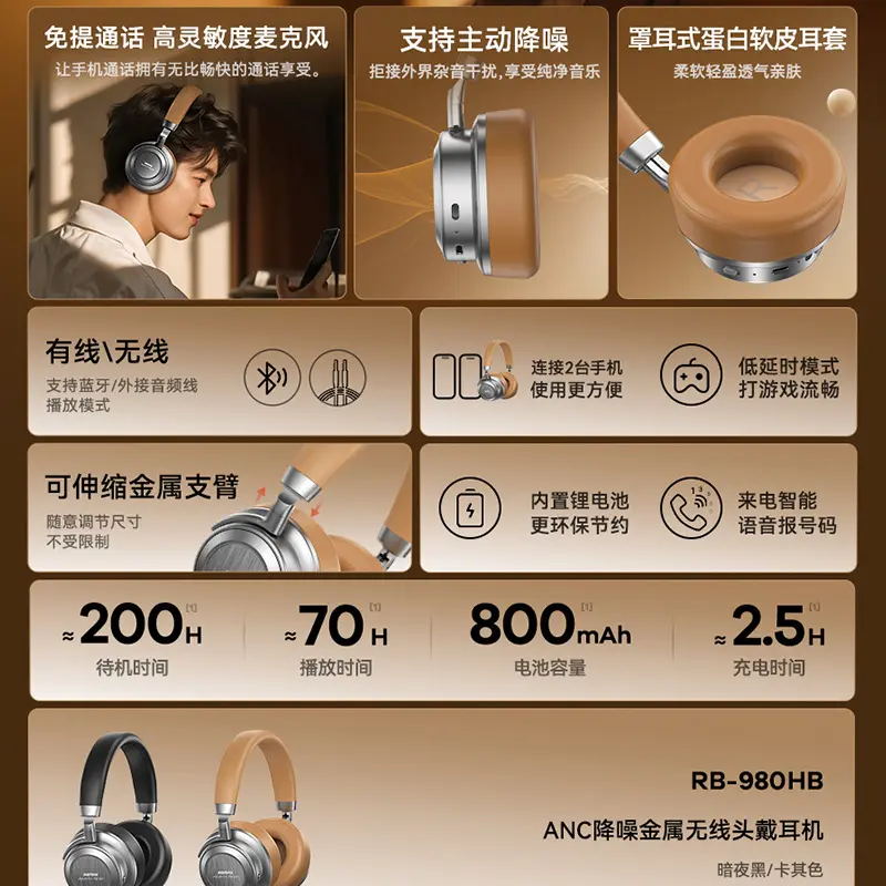 头戴式降噪耳机 手机线耳机 降蓝牙耳机