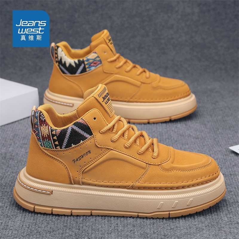 真维斯男鞋春季新款厚底防滑休闲板鞋男士增高运动鞋子高帮工装鞋