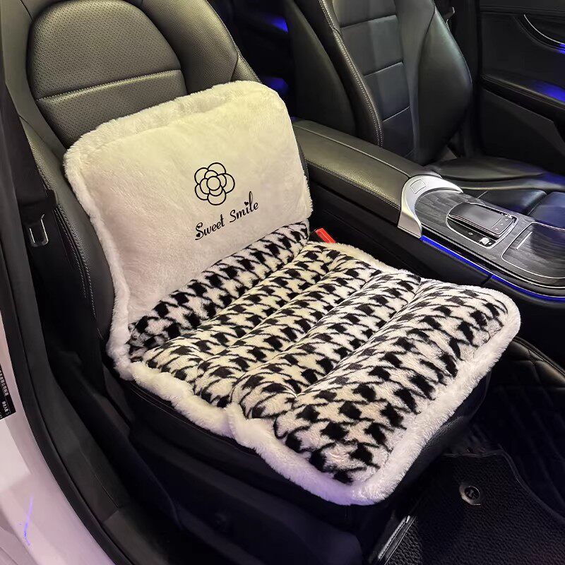 德国汽车坐垫冬季毛绒保暖加厚加绒座垫简约山茶花单片座椅车载垫